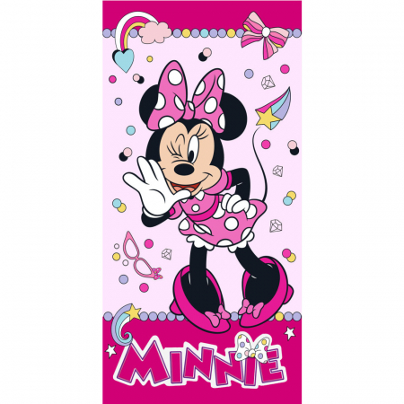 Soare, Joacă și vacanță - Prosop de plajă Disney Minnie, Roz, 70x140 cm, 100% Bumbac