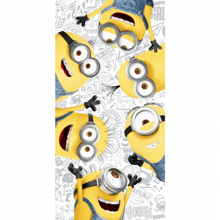Soare, Joacă și vacanță - Prosop de plajă Minions Lively, Multicolor,  70x140 cm, 100% Bumbac