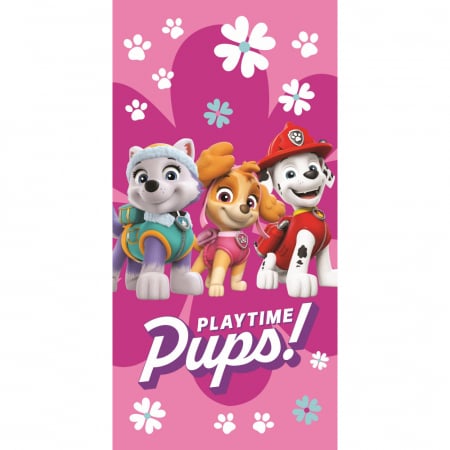 Soare, Joacă și vacanță - Prosop de plajă Paw Patrol Playtime, Roz, 70x140 cm, 100% Bumbac