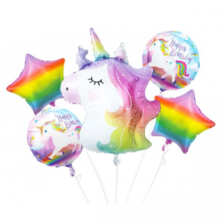 Decoration balloons - Unicorn foil balloon set, 5 pieces, Multicolour