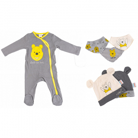 Bebe Fashion - Set Disney Winnie the Pooh 6 Piese, Body, Căciulă și Bavetică 100% Bumbac