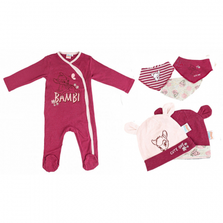 Bebe Fashion - Set Disney Bambi Baba, 6 piese, Body, Căciula si Bavetică, 100% Bumbac