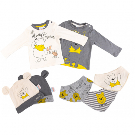 Bebe Fashion - Set Disney Winnie the Pooh Baba, 7 Piese, Bluza, Căciulă și Bavetica 100% Bumbac