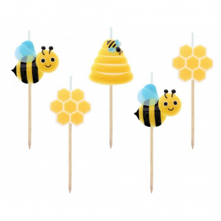 Cake decorations - Lumânări pe Băț 7cm, în formă de Albinuta, 5 Bucati