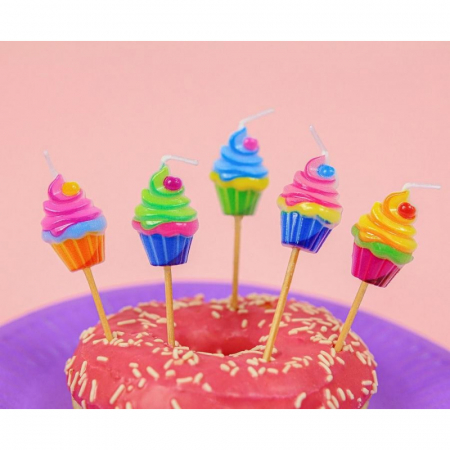 Lumânări pe Băț 7.5cm, în formă de Cupcakes, 5 Bucati, Multicolor [1]