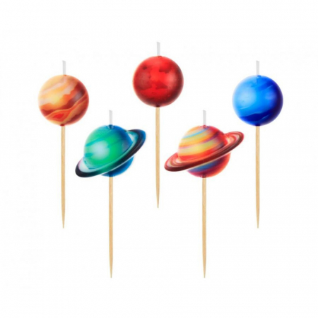 Cake decorations - Lumânări pe Băț 7cm, în formă de Space Planet, 5 Bucati