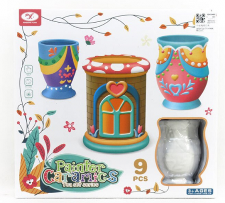 Școală si creativitate - Set pictura ceramica cu ceainic 9 piese, Multicolor, 3+ ani