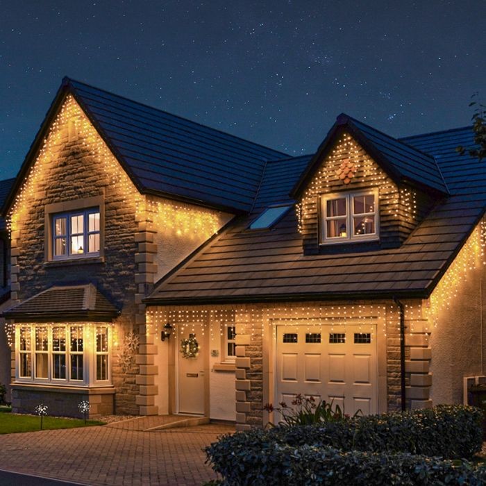 Turturi / Franjuri - Instalatie Craciun, 5 m, 143 Led-uri ,Franjuri, Alb cald, Flash, Transformator, Interconectabila, Prelungitor 3 m inclus, Fir Negru, Flippy