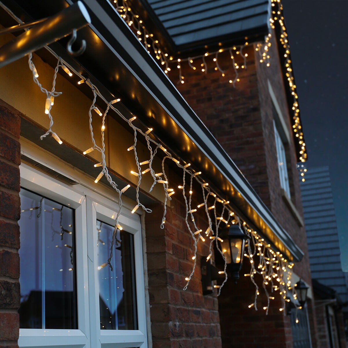 Instalatie Craciun, 55 m, 1320 Led-uri ,Franjuri, Alb cald, Flash, Alimentator, Interconectabila, Prelungitor 6.5 m inclus, Fir Alb Cauciucat, 220v, Flippy [7]