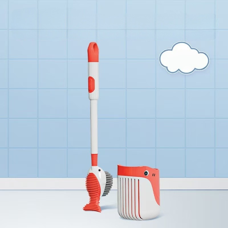 Perie de Toaleta , cu Suport de Perete, Recipient Detergent, 2 Tipuri de Perii, Model Balena, Rosu [3]