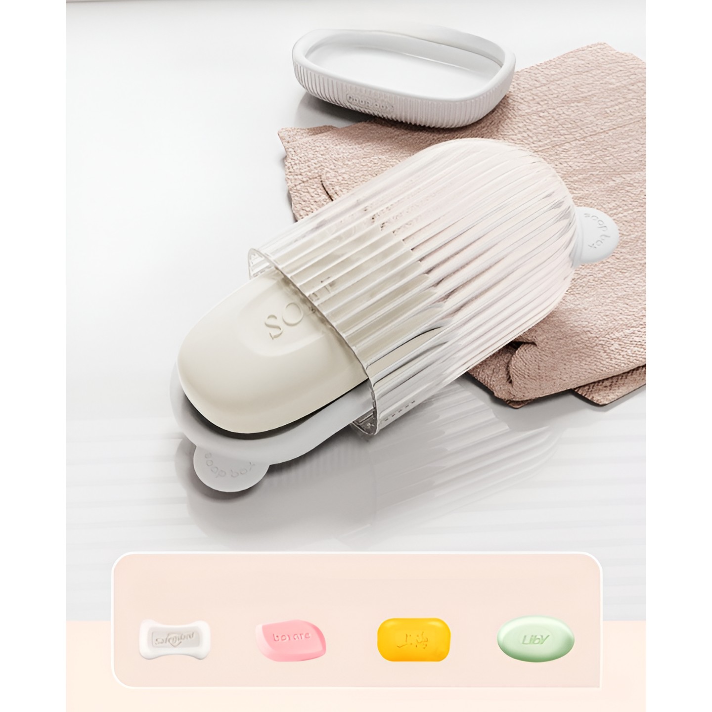 Sapuniera de Calatorie , Suport pentru Sapun cu Scurgere a Apei, Recipient cu Capac Depozitare, Savoniera pentru Baie, 12.6x6.1x8.4cm, Alb [5]