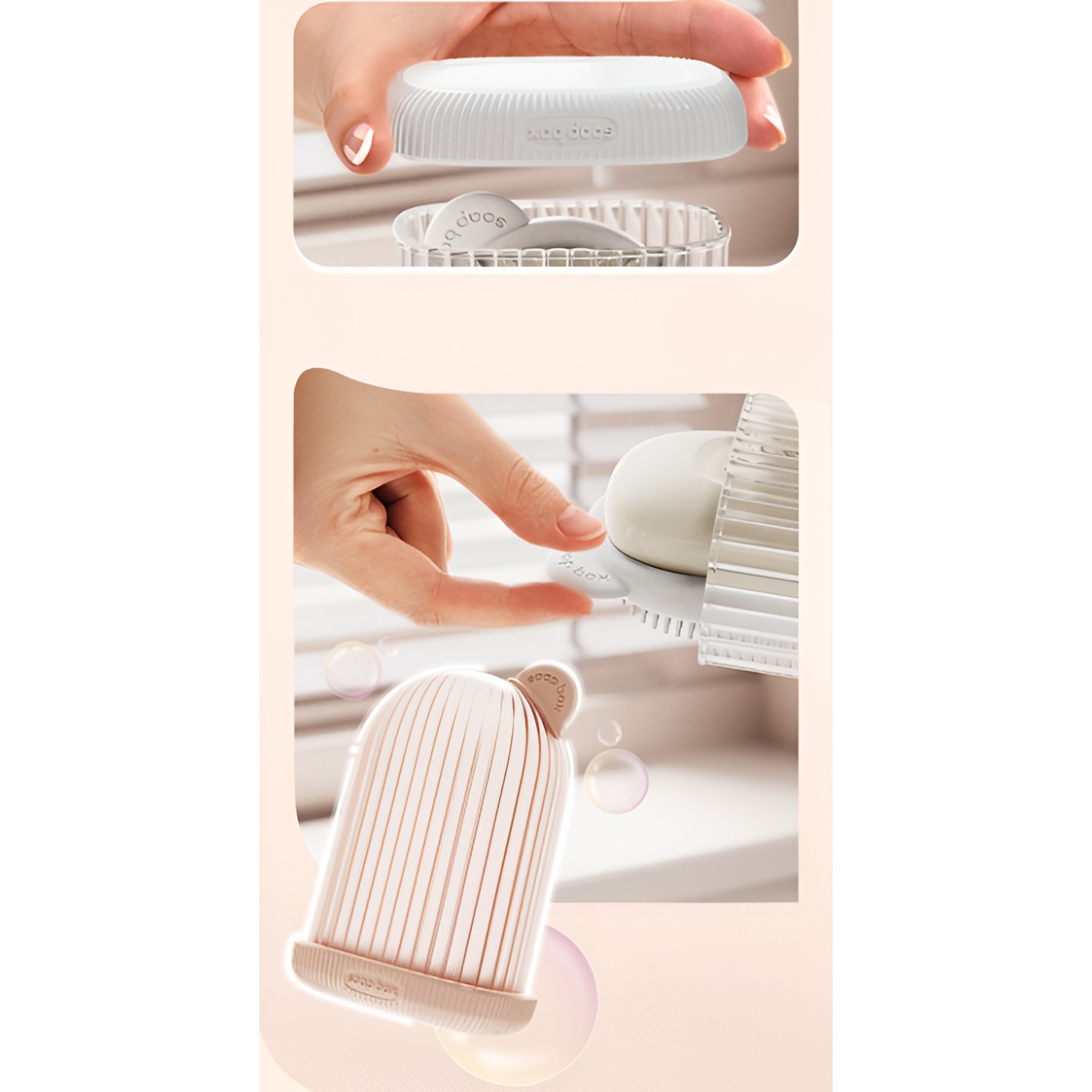 Sapuniera de Calatorie , Suport pentru Sapun cu Scurgere a Apei, Recipient cu Capac Depozitare, Savoniera pentru Baie, 12.6x6.1x8.4cm, Roz [3]