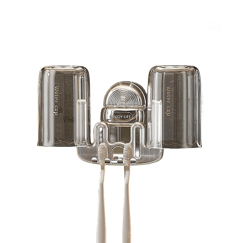 Articole pentru baie - Suport Multifunctional Dublu, Pahar si Suport pentru Periuta de Dinti , Plastic, 11 cm x 11.5 cm, Transparent