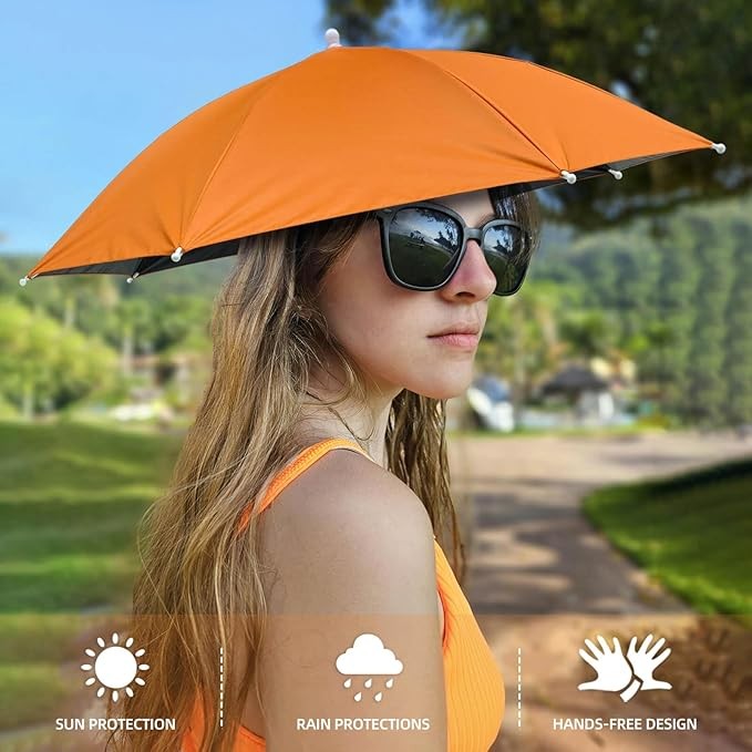 Umbrela de Cap , Diametru 69 cm, Banda Elastica de Cap, Protectie UV/Ploaie, Portocaliu [2]