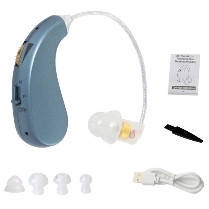 Aparat auditiv retroauricular BTE Reincarcabil, Flippy, Set 2 bucati Stinga Dreapta, Standard European, Aparat auditiv Cu incarcator, Aparat pentru Auz, 12 x 8.5 x 4 cm, 89 g, Albastru [2]