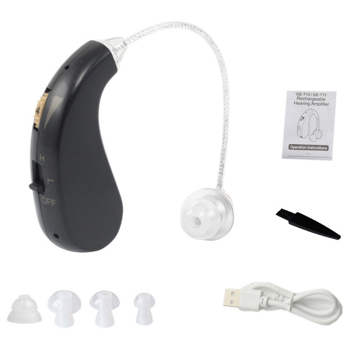 Aparat auditiv retroauricular BTE Reincarcabil, Flippy, Set 2 bucati Stinga Dreapta, Standard European, Aparat auditiv Cu incarcator, Aparat pentru Auz, 12 x 8.5 x 4 cm, 89 g, Negru [2]