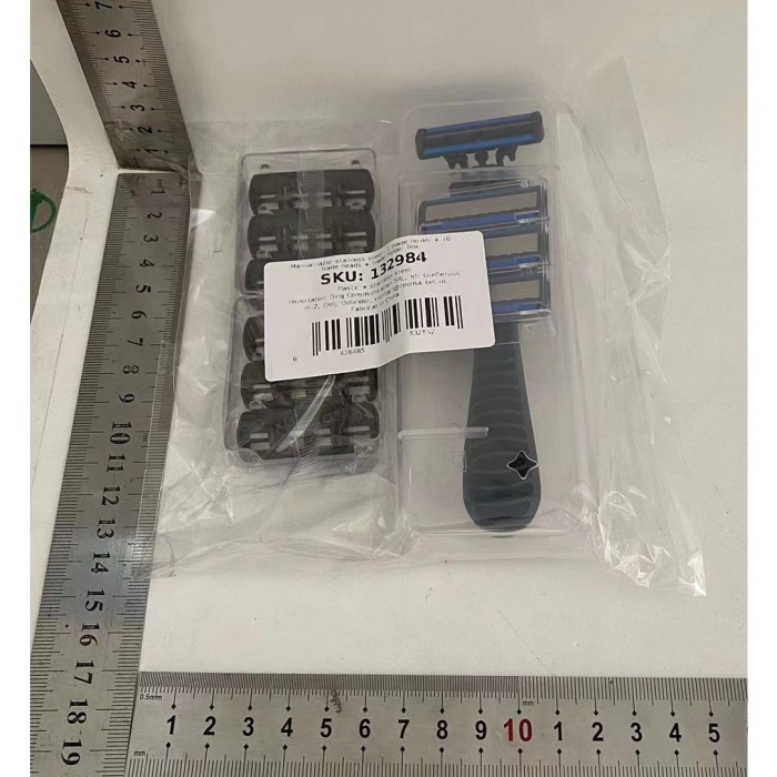 Aparat de Ras Manual , din Otel Inoxidabil, Suport Lama + 10 Capete de Schimb Incluse, Cutie pentru Lame, Negru [2]