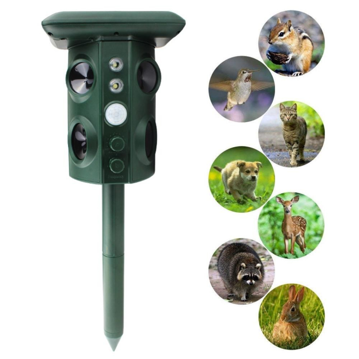 Aparat Solar LED cu Ultrasunete, Flippy, Repelent pentru Animale Mari si Mici, Lumina Rosie si Alba, Anti Rozatoare, Anti Insecte, Frecventa 13.5KHZ-45.5KHZ, Senzor PIR, 15.5 x 15.4 x 26.2 cm, Verde [5]