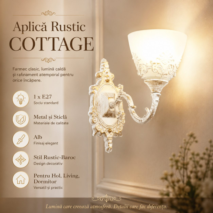 Aplica Interior, Flippy, 1 Sursa E27, Abajur din Sticla, Montaj pe Perete, Alb [4]