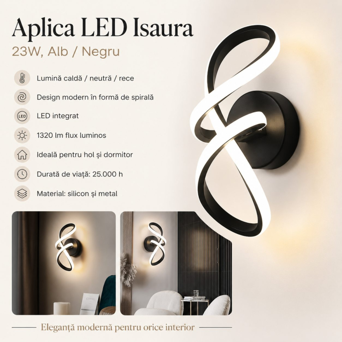 Aplica LED Isaura 23W Alb Negru [4]