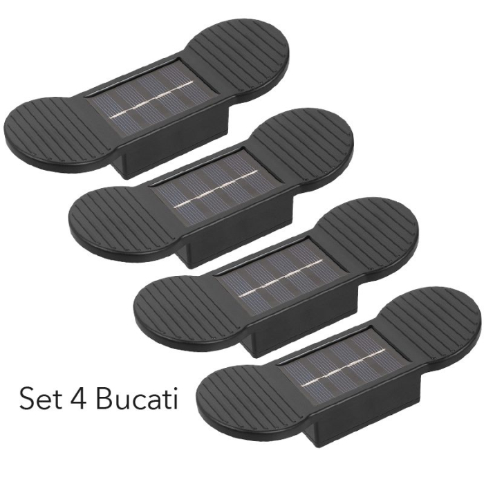 Aplica solara LED, Flippy, Set 4 Bucati, ABS/Policarbonat, rezistenta la apa IP65, 2 LED-uri SMD, pentru perete, scari, 1.2V, 600mah, 16 x 5.9 x 3.3  cm, Lumina Alb calda, Negru [3]