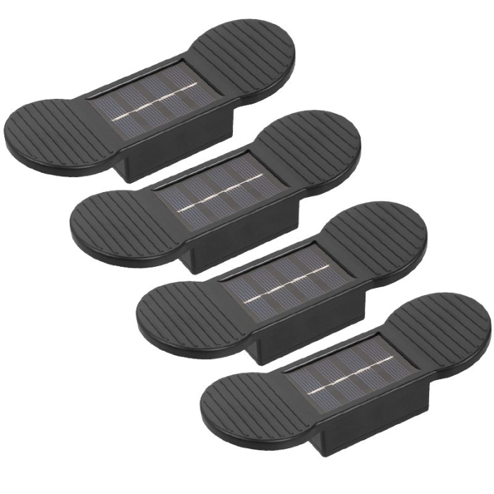 Aplica solara LED, Flippy, Set 4 Bucati, ABS/Policarbonat, rezistenta la apa IP65, 2 LED-uri SMD, pentru perete, scari, 1.2V, 600mah, 16 x 5.9 x 3.3  cm, Lumina Alb calda, Negru [2]