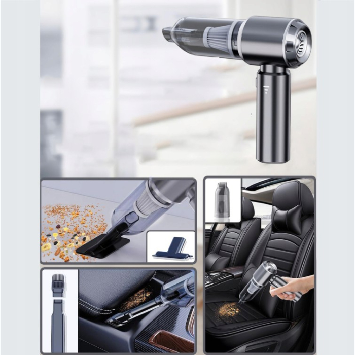 Aspirator Portabil Auto, Flippy, pentru Casa si Masina, 3 Viteze, Incarcator Tip-C cu Incarcare Rapida, Tub Prelungitor, 2000mAh, 7 Capete de Aspirare si Suflare, 21x20x6.5 cm, Negru [4]