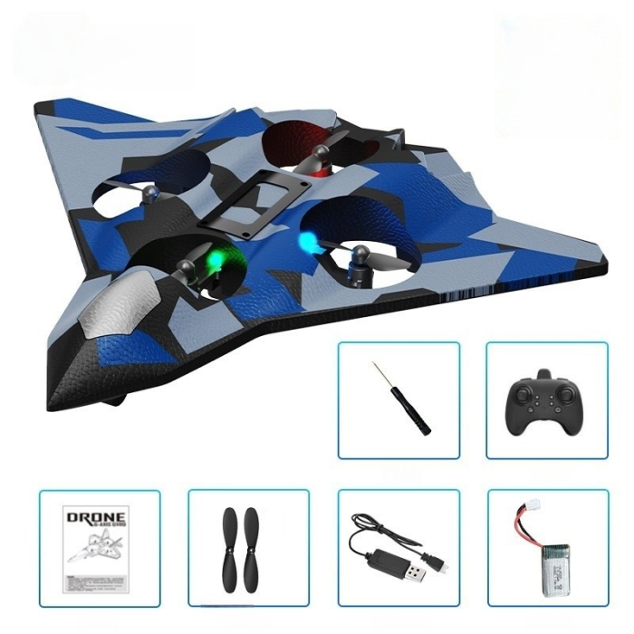 Avion de Lupta cu Telecomanda, Flippy, Tip Drona, din EVA (Spuma), cu Telecomanda, Incarcare USB, 2.4 GHz, Rotire 360°, Zbor pana la 100 m, LED, 24 x 25.5 x 4.2 cm, Model Army, Albastru [3]