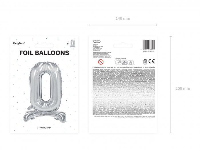 Balon folie cu suport Numărul "0", 70 cm, argintiu (1 pachet / 1 buc.) [3]