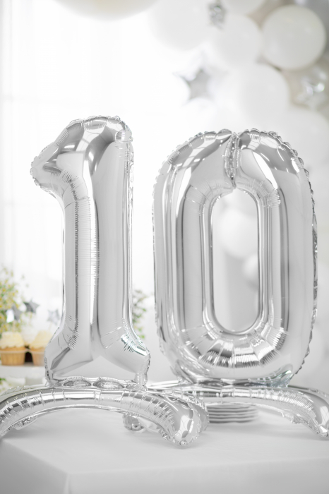 Balon folie cu suport Numărul "0", 70 cm, argintiu (1 pachet / 1 buc.) [2]