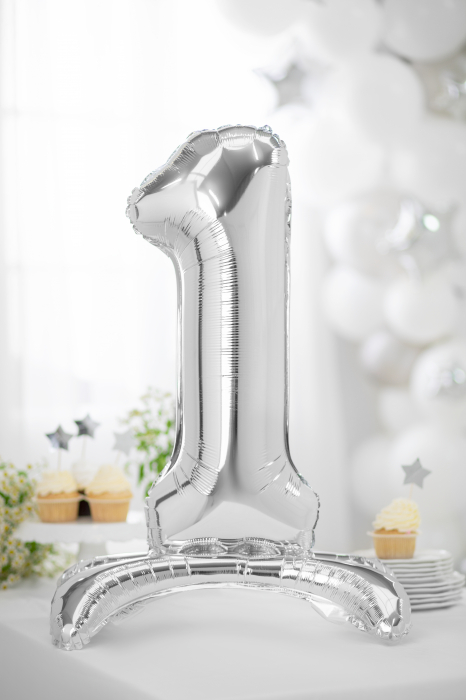 Balon folie cu suport Numărul "1", 70 cm, argintiu (1 pachet / 1 buc.) [2]