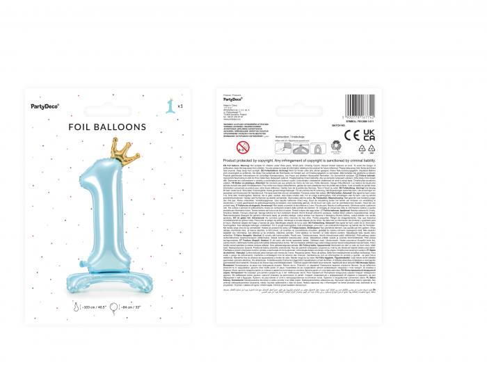 Balon folie cu suport Numărul "1", 84 cm, albastru cer (1 pachet / 1 buc.) [3]