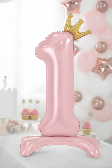 Balon folie cu suport Numărul "1", 84 cm, roz deschis (1 pachet / 1 buc.) [2]