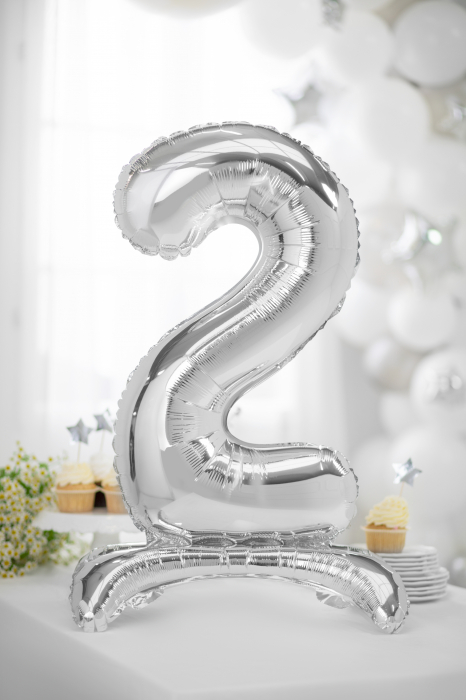 Balon folie cu suport Numărul "2", 70 cm, argintiu (1 pachet / 1 buc.) [2]