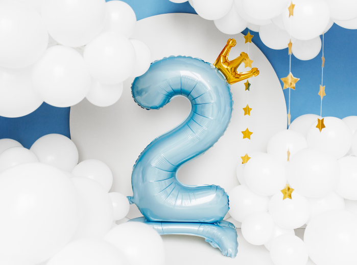 Balon folie cu suport Numărul "2", 84 cm, albastru cer (1 pachet / 1 buc.) [2]