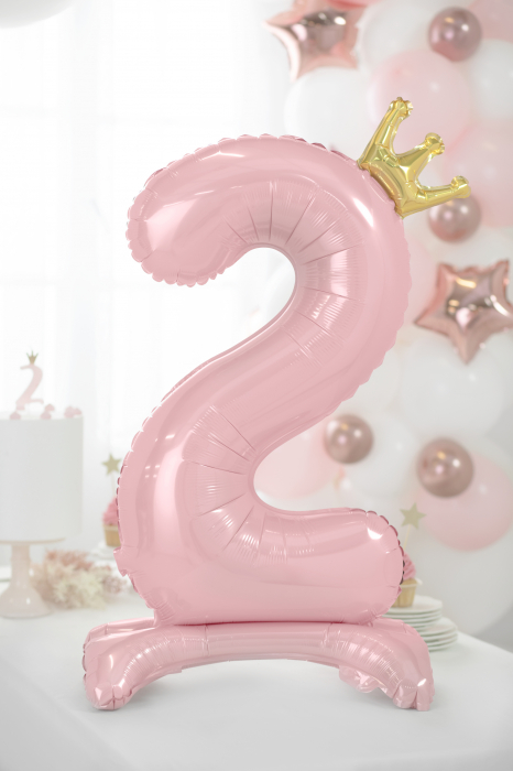 Balon folie cu suport Numărul "2", 84 cm, roz deschis (1 pachet / 1 buc.) [3]
