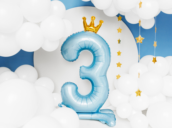 Balon folie cu suport Numărul "3", 84 cm, albastru cer (1 pachet / 1 buc.) [2]