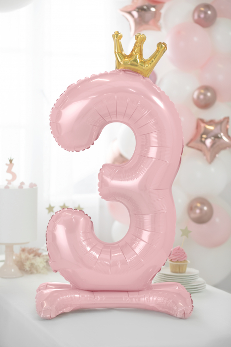 Balon folie cu suport Numărul "3", 84 cm, roz deschis (1 pachet / 1 buc.) [3]