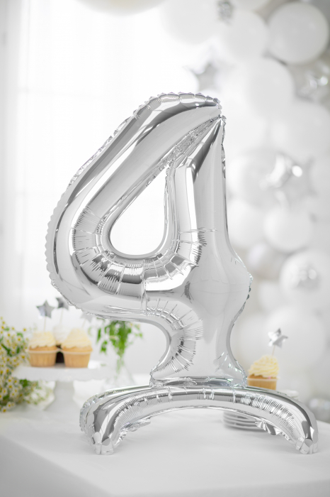 Balon folie cu suport Numărul "4", 70 cm, argintiu (1 pachet / 1 buc.) [2]