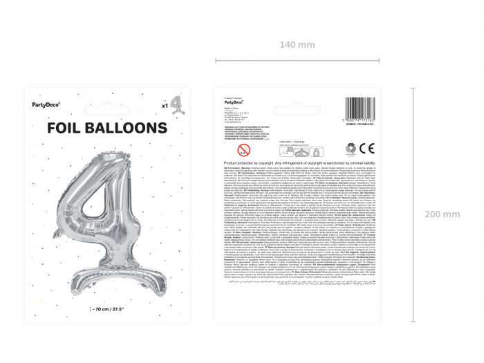Balon folie cu suport Numărul "4", 70 cm, argintiu (1 pachet / 1 buc.) [3]