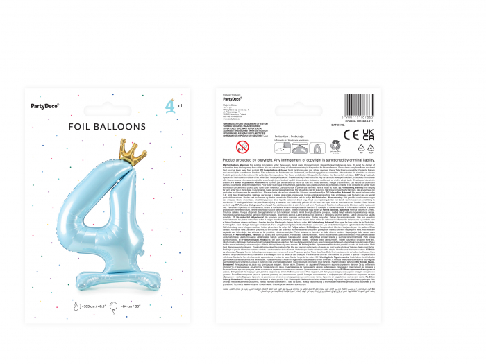 Balon folie cu suport Numărul "4", 84 cm, albastru cer (1 pachet / 1 buc.) [3]