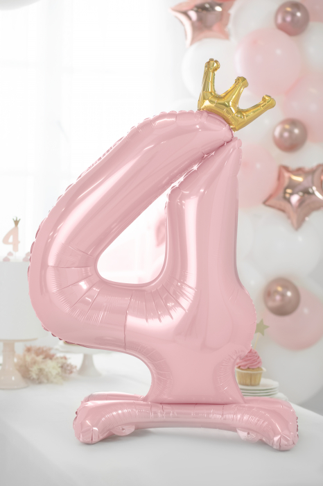 Balon folie cu suport Numărul "4", 84 cm, roz deschis (1 pachet / 1 buc.) [2]