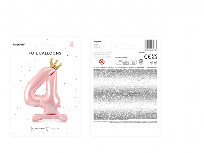 Balon folie cu suport Numărul "4", 84 cm, roz deschis (1 pachet / 1 buc.) [3]