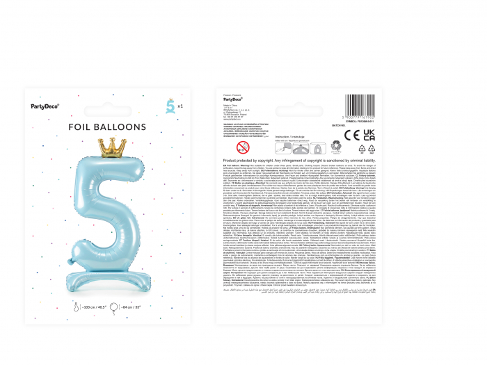 Balon folie cu suport Numărul "5", 84 cm, albastru cer (1 pachet / 1 buc.) [3]