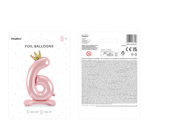 Balon folie cu suport Numărul "6", 84 cm, roz deschis (1 pachet / 1 buc.) [2]