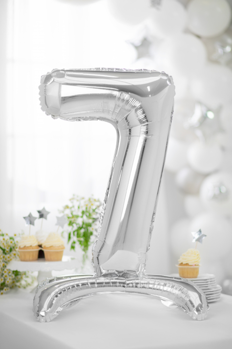 Balon folie cu suport Numărul "7", 70 cm, argintiu (1 pachet / 1 buc.) [2]