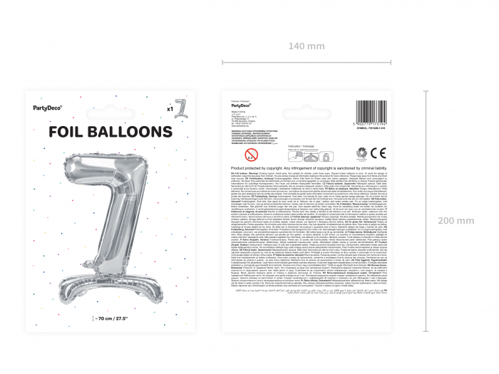 Balon folie cu suport Numărul "7", 70 cm, argintiu (1 pachet / 1 buc.) [3]