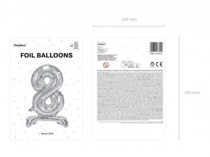 Balon folie cu suport Numărul "8", 70 cm, argintiu (1 pachet / 1 buc.) [3]