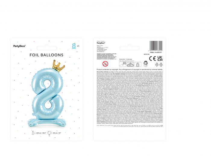 Balon folie cu suport Numărul "8", 84 cm, albastru cer (1 pachet / 1 buc.) [3]