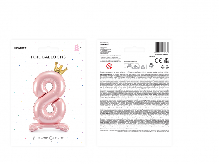 Balon folie cu suport Numărul "8", 84 cm, roz deschis (1 pachet / 1 buc.) [3]